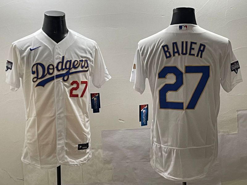 Men Los Angeles Dodgers #27 Bauer White Gold Elite 2025 Nike MLB Jersey style 5->los angeles dodgers->MLB Jersey